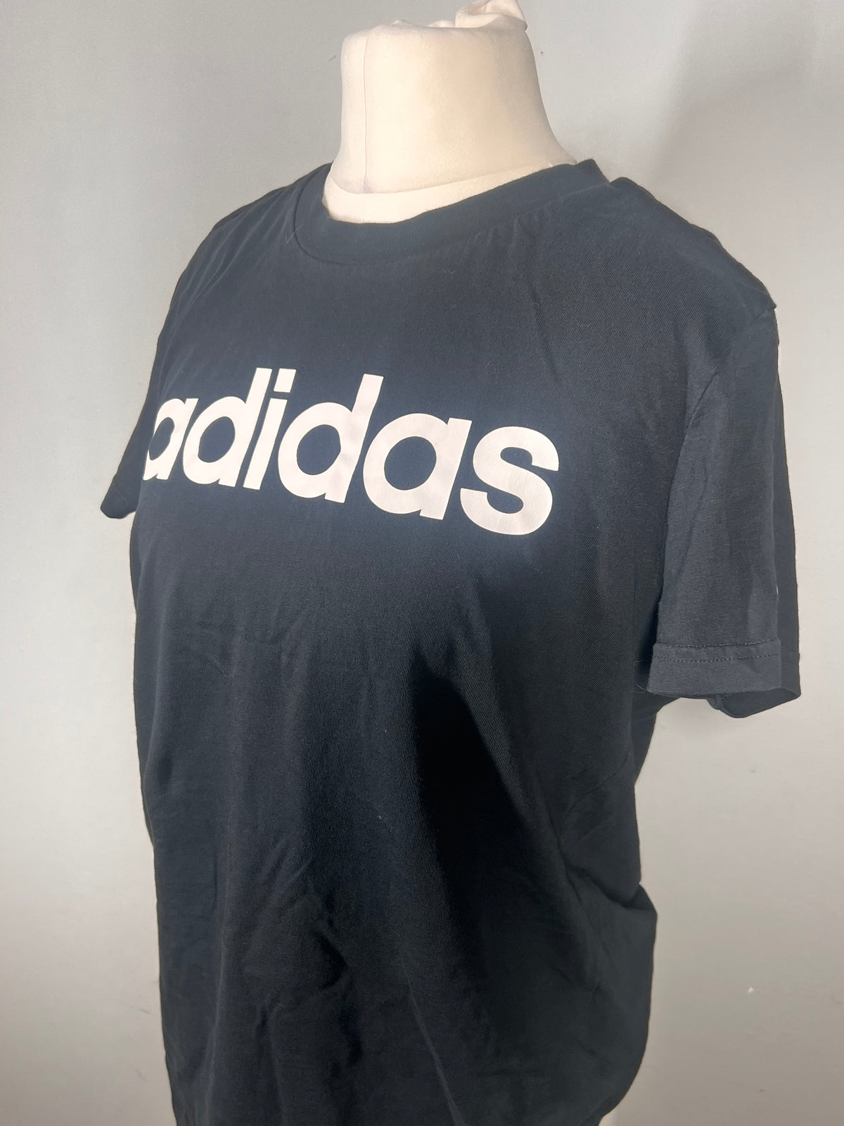 Adidas Black Fitted T-Shirt | Classic Logo Print | Size L (UK 14)