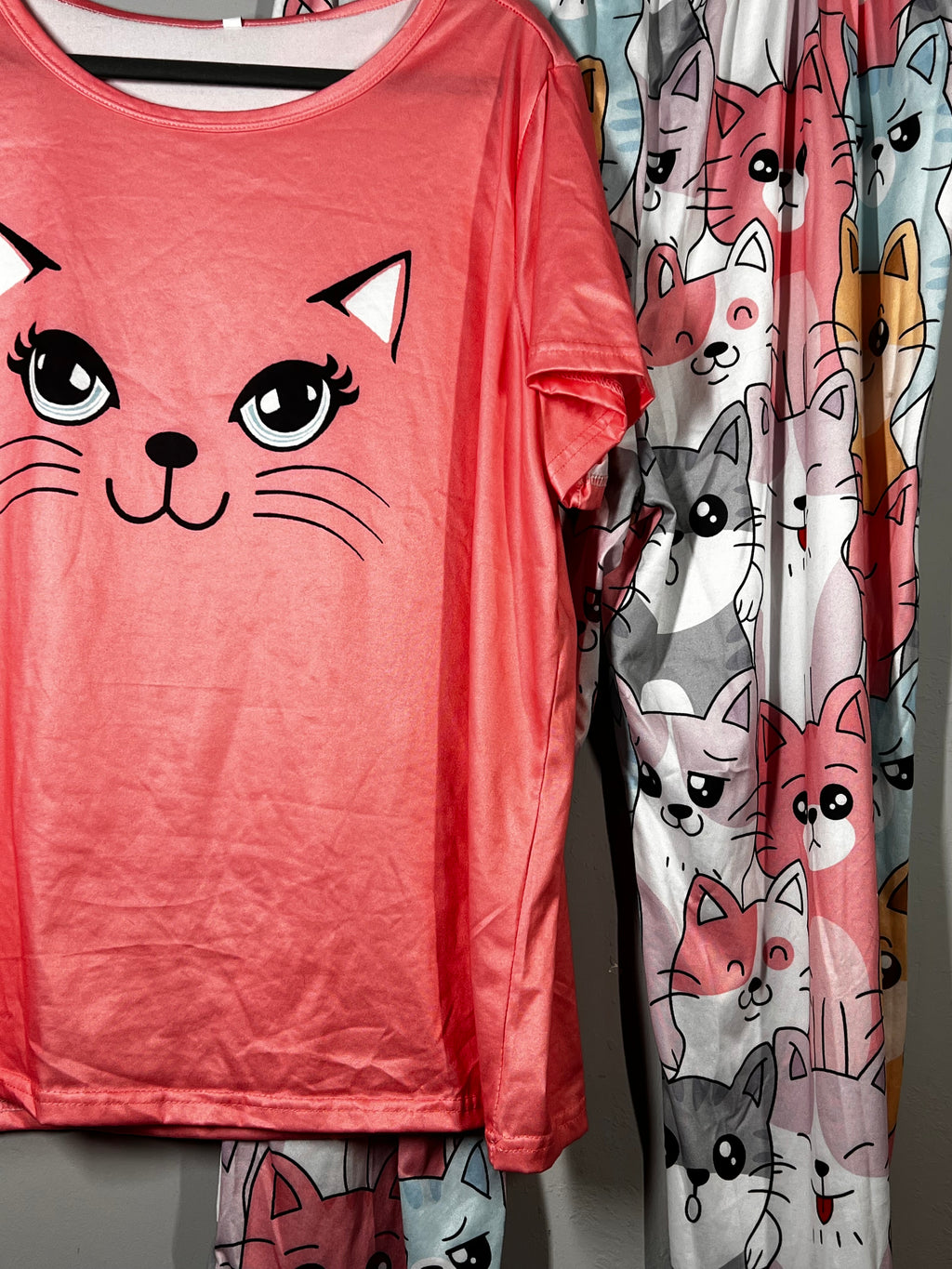 Peach Cat Print Pyjama Set | Women’s Cute Nightwear | Size XL