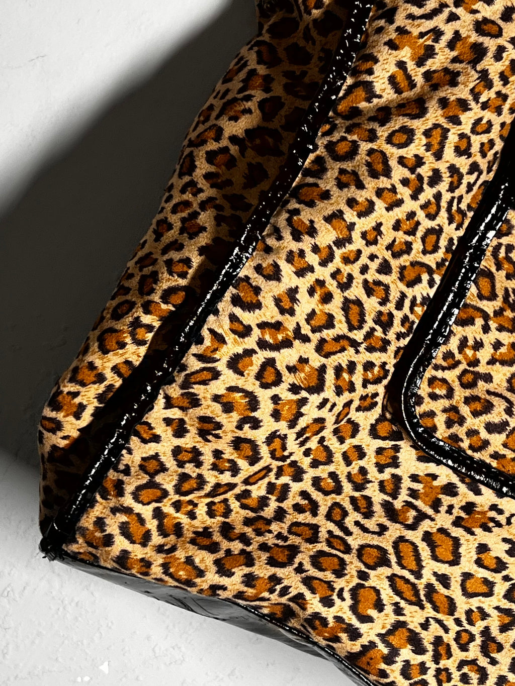 Large Leopard Print Handbag | Animal Print Shoulder Bag | Black Faux Leather Trim