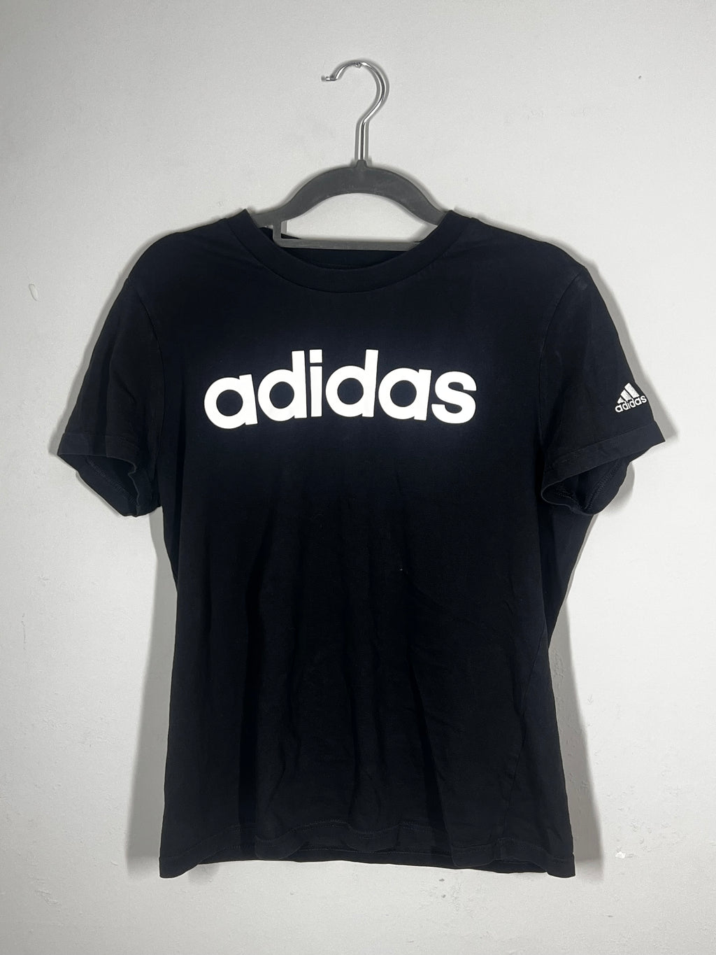 Adidas Black Fitted T-Shirt | Classic Logo Print | Size L (UK 14)