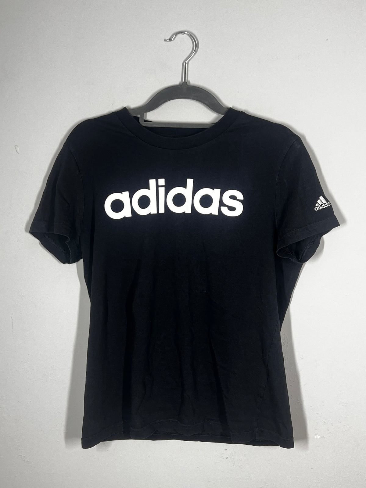 Adidas Black Fitted T-Shirt | Classic Logo Print | Size L (UK 14)