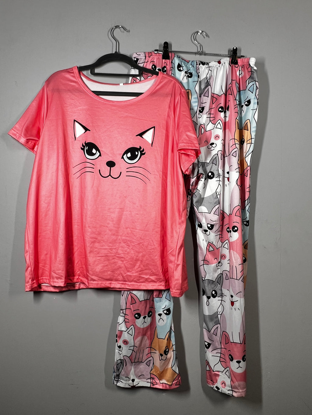 Peach Cat Print Pyjama Set | Women’s Cute Nightwear | Size XL