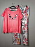 Peach Cat Print Pyjama Set | Women’s Cute Nightwear | Size XL