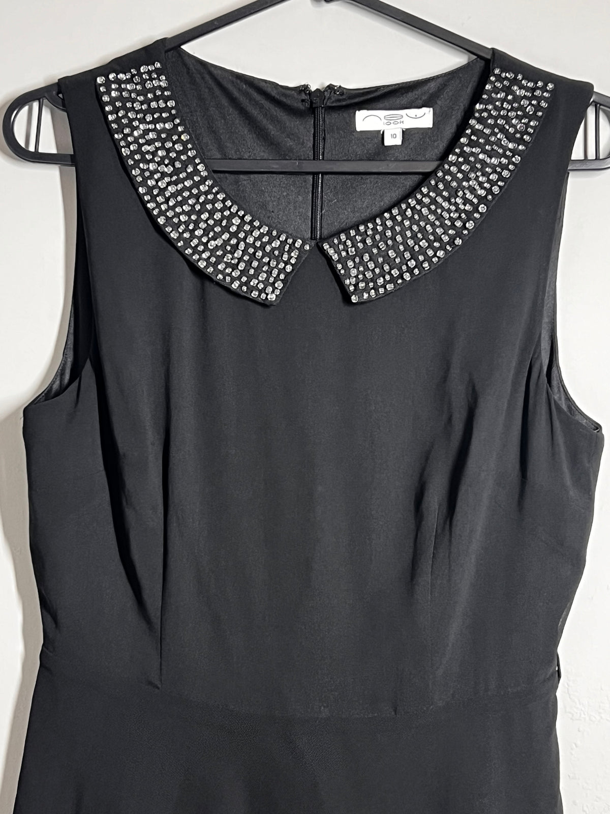 New Look Black Smart Dress |Size 10 |Contrast Collar Office Formal Work