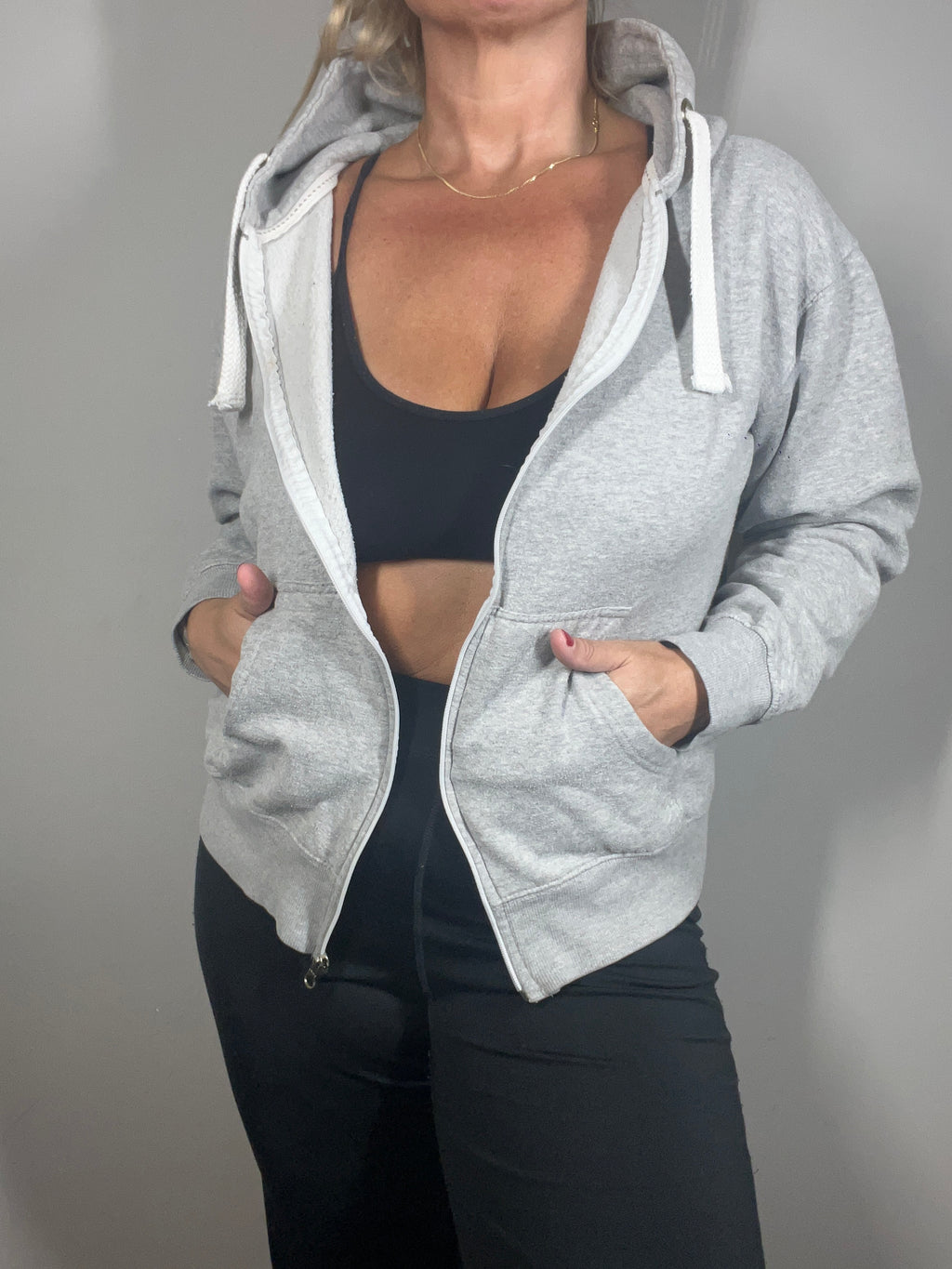 Malaika Grey Zip Hoodie | Full Zip Hooded Sweatshirt | Size XL