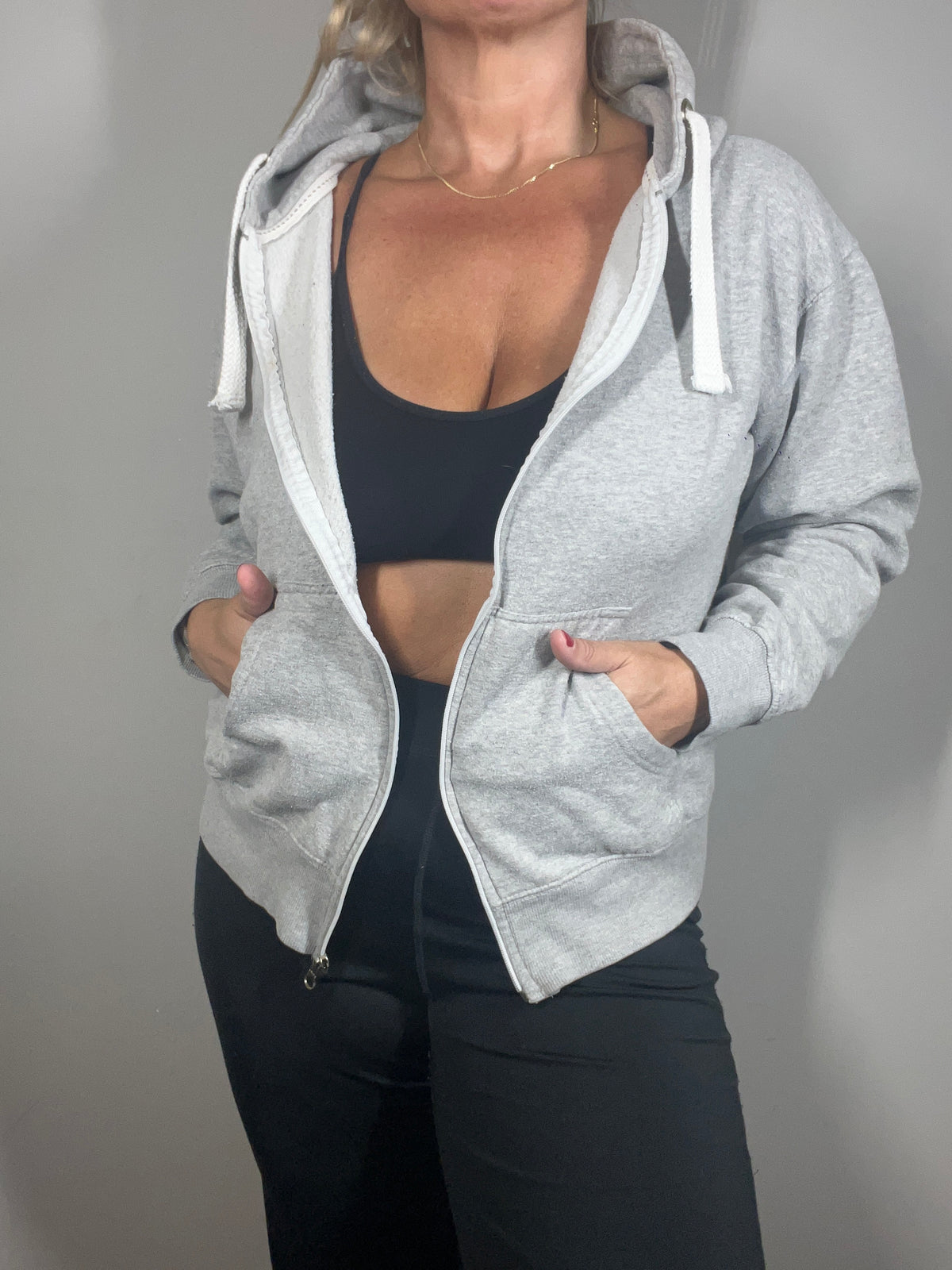 Malaika Grey Zip Hoodie | Full Zip Hooded Sweatshirt | Size XL