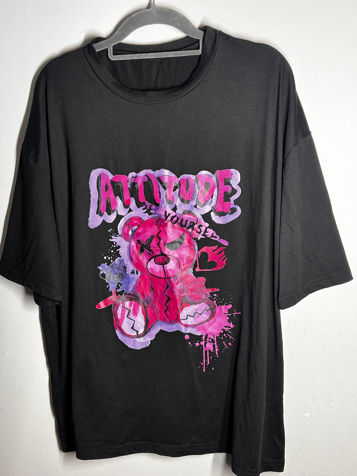 Black | attitude yourself bear tshirt |uk 14 |size L