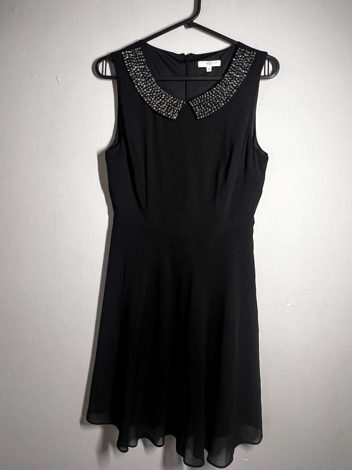 New Look Black Smart Dress |Size 10 |Contrast Collar Office Formal Work