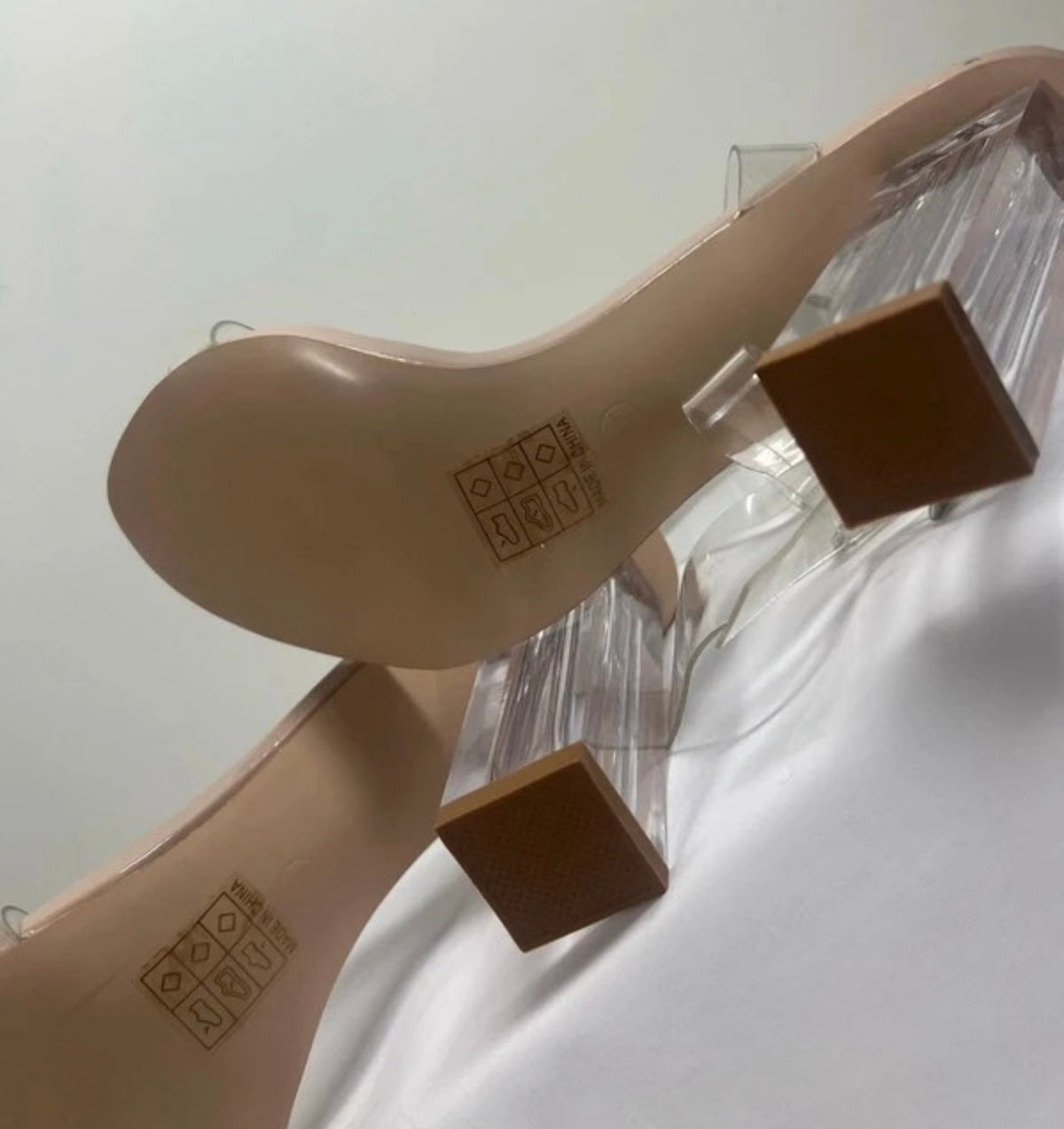 Public Desire Clear Heels | Size 6 Wrap Around Ankle Strap | Block Heels