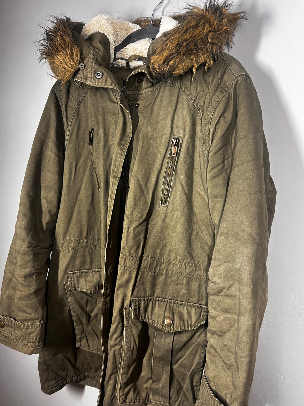 Nutmeg Khaki Parka Coat | Hooded Casual Jacket | Size 16