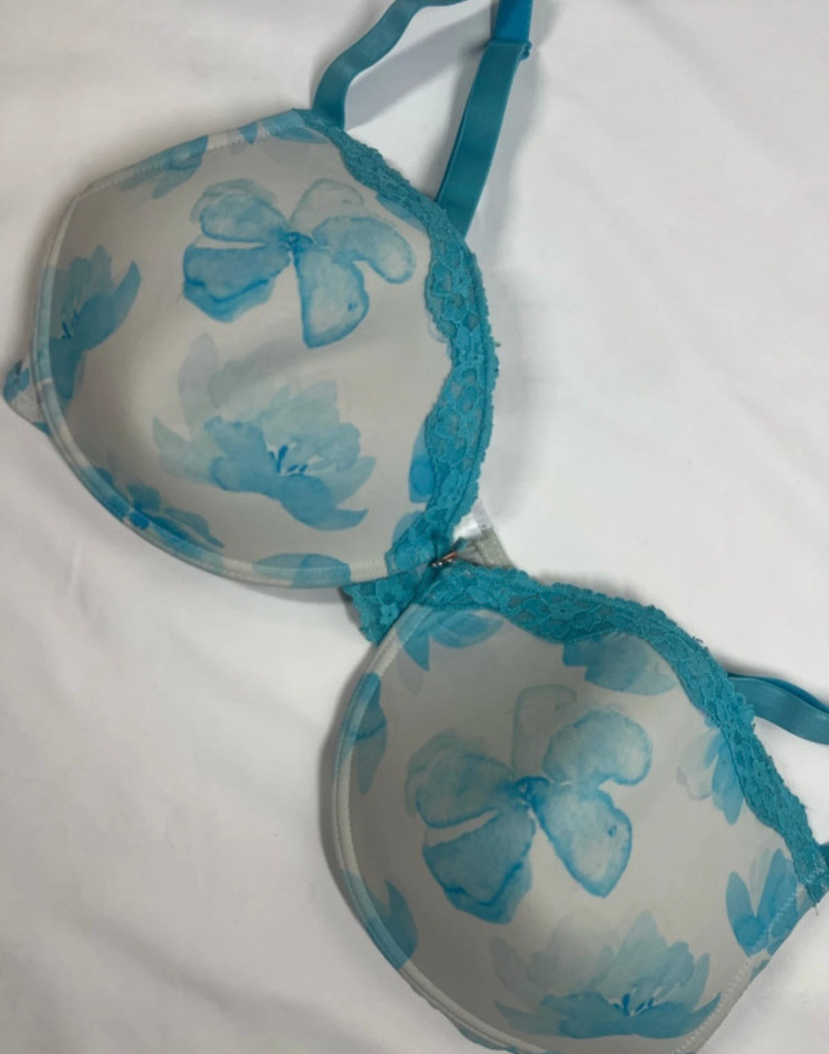 Peacocks White & Blue Floral Bra |40DD | Blue Lace Trim Full Cup