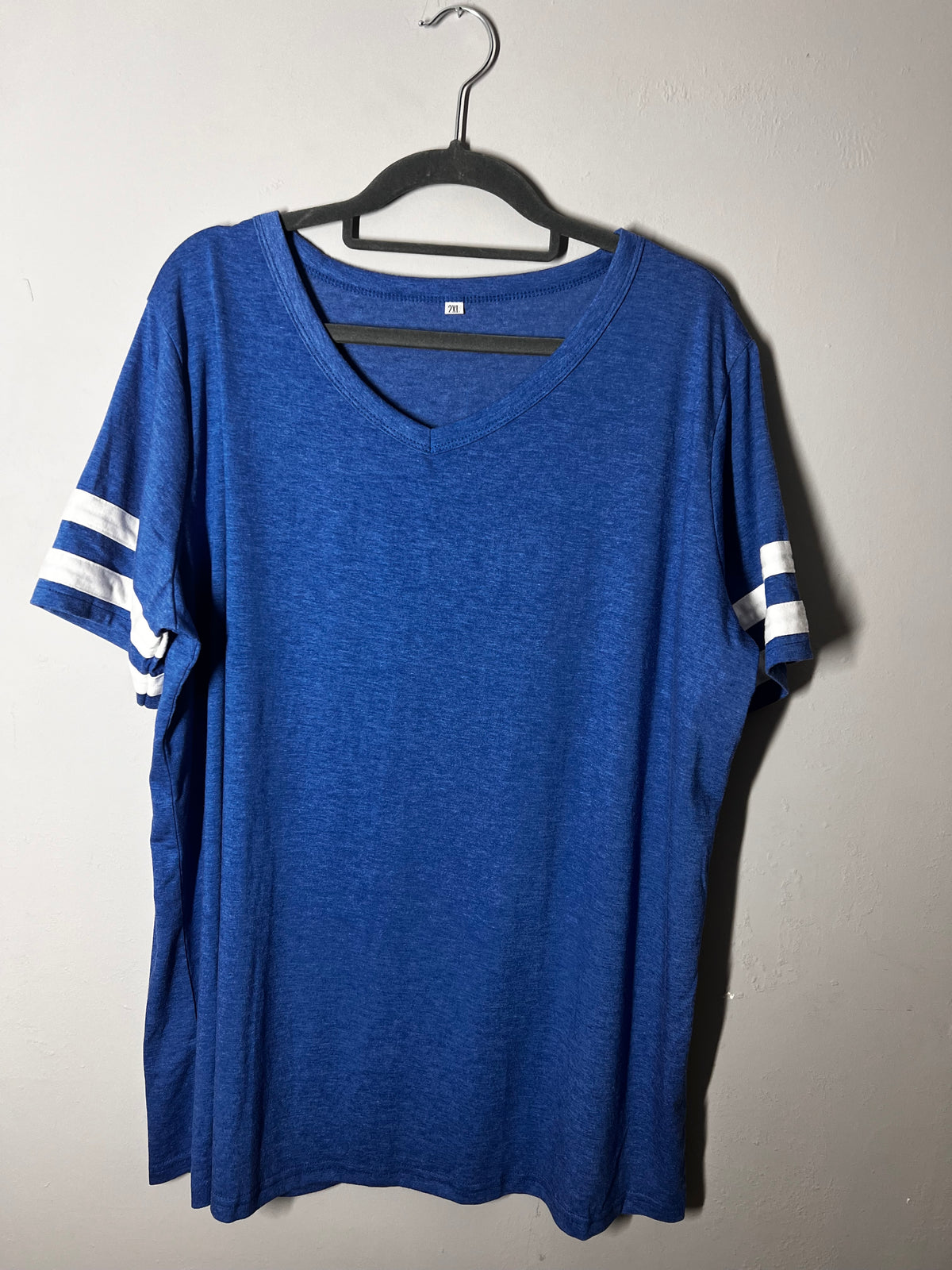 Blue T-Shirt |White Stripe Sleeves Size 2XL |Casual Top