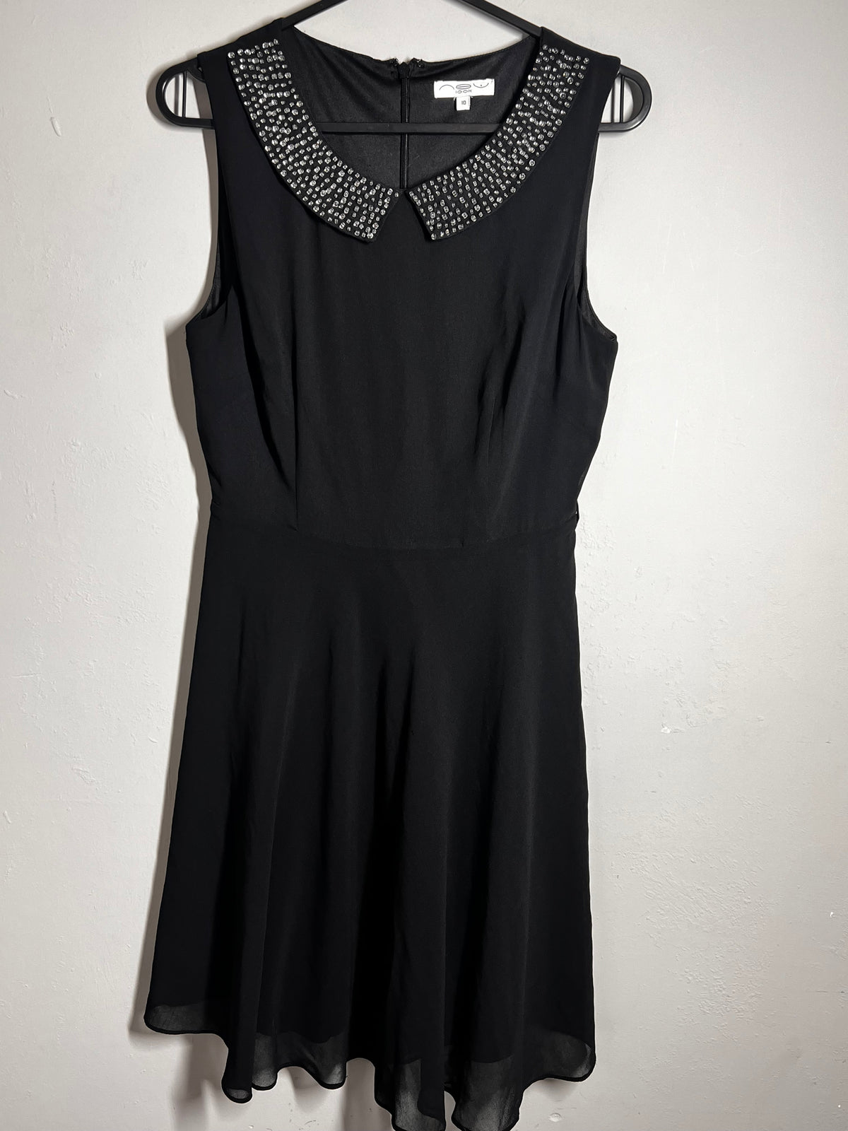 New Look Black Smart Dress |Size 10 |Contrast Collar Office Formal Work