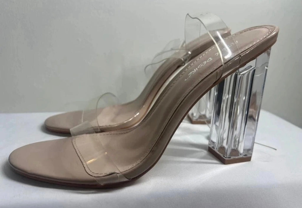 Public Desire Clear Heels | Size 6 Wrap Around Ankle Strap | Block Heels