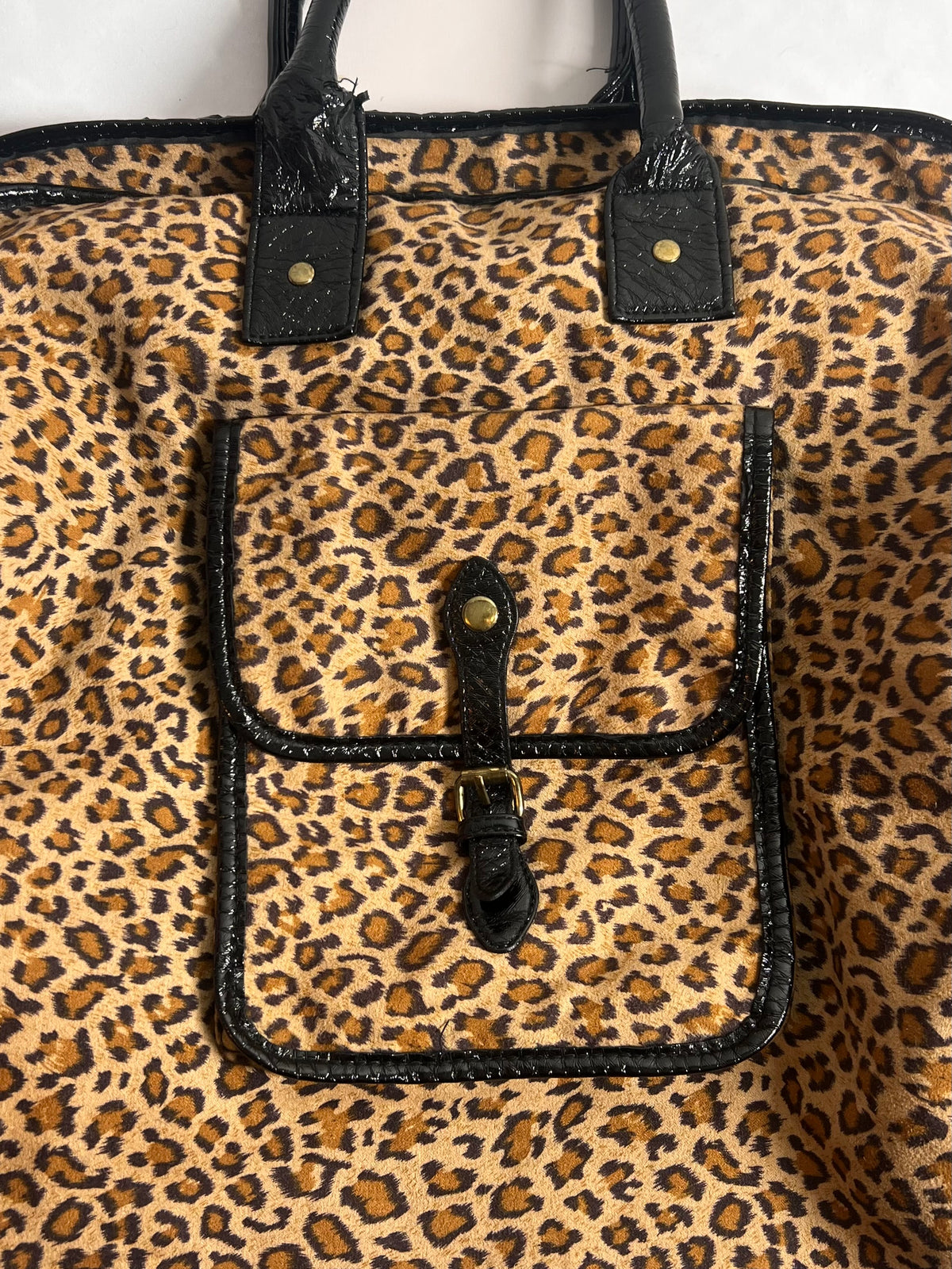 Large Leopard Print Handbag | Animal Print Shoulder Bag | Black Faux Leather Trim