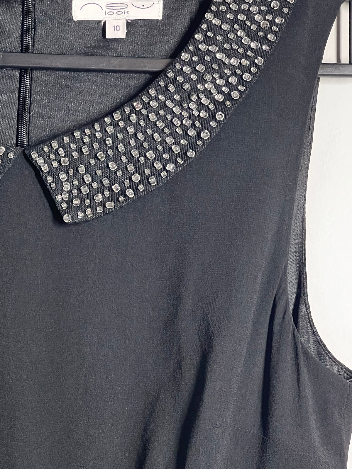 New Look Black Smart Dress |Size 10 |Contrast Collar Office Formal Work