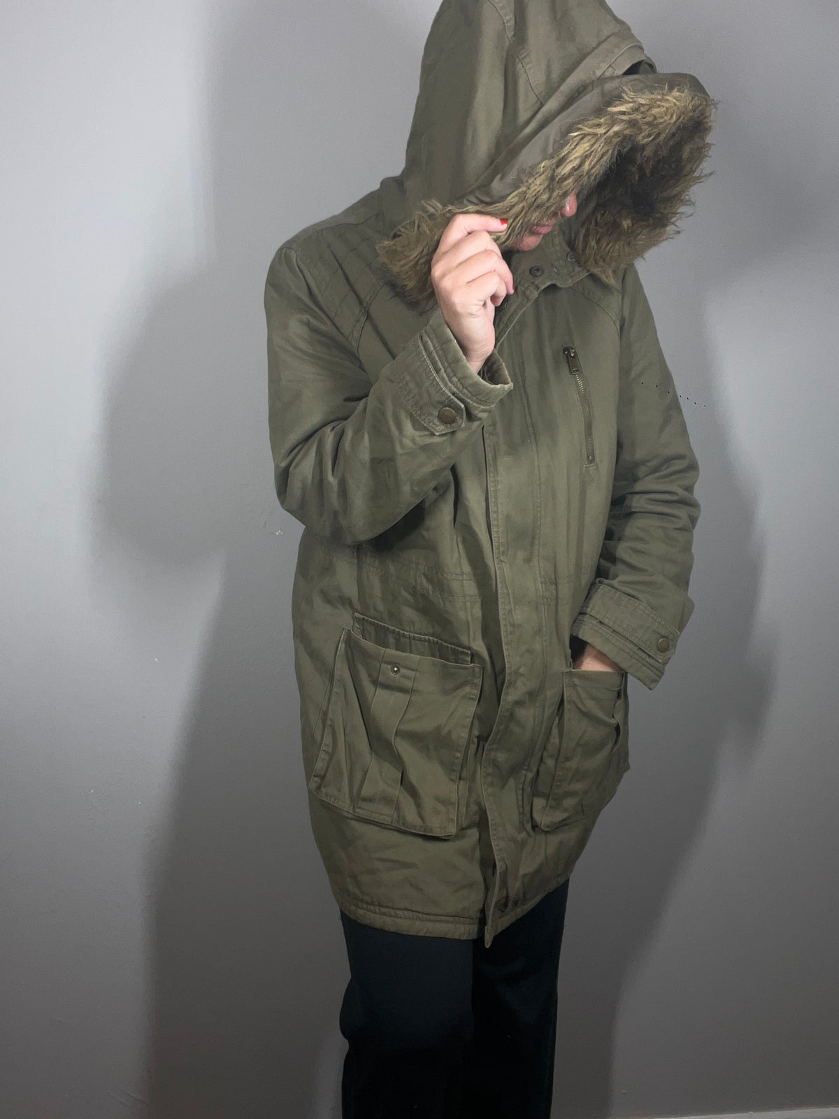 Nutmeg Khaki Parka Coat | Hooded Casual Jacket | Size 16