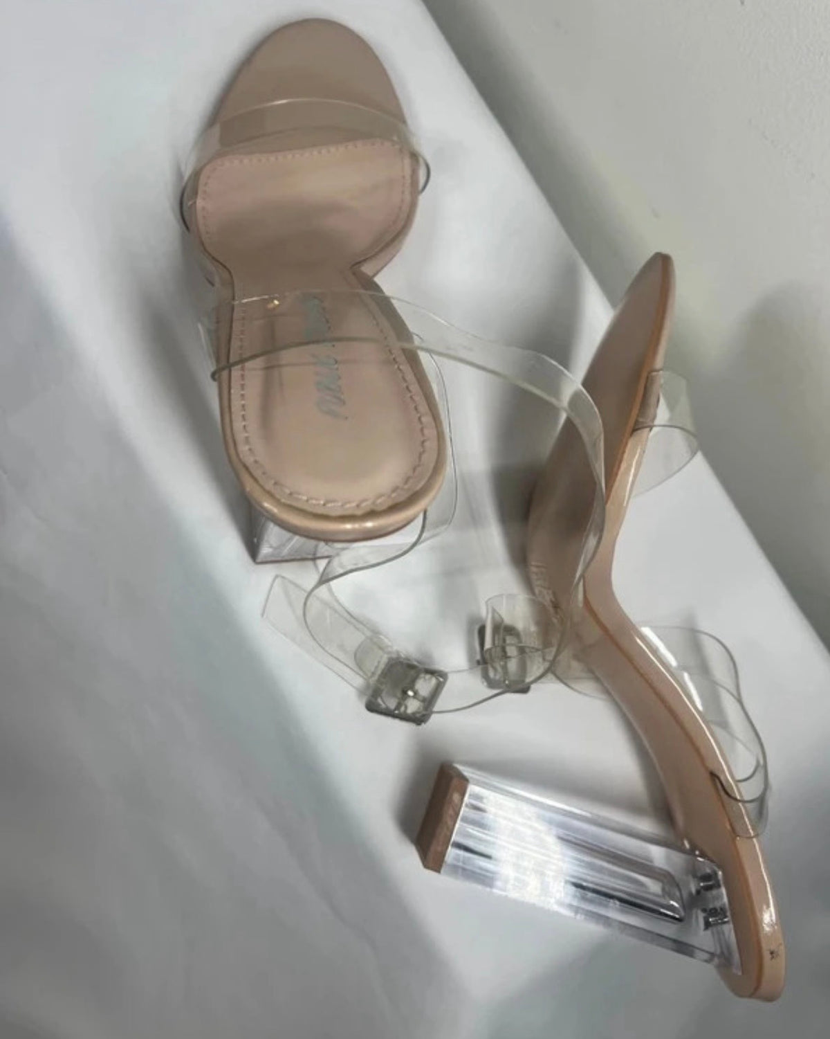 Public Desire Clear Heels | Size 6 Wrap Around Ankle Strap | Block Heels