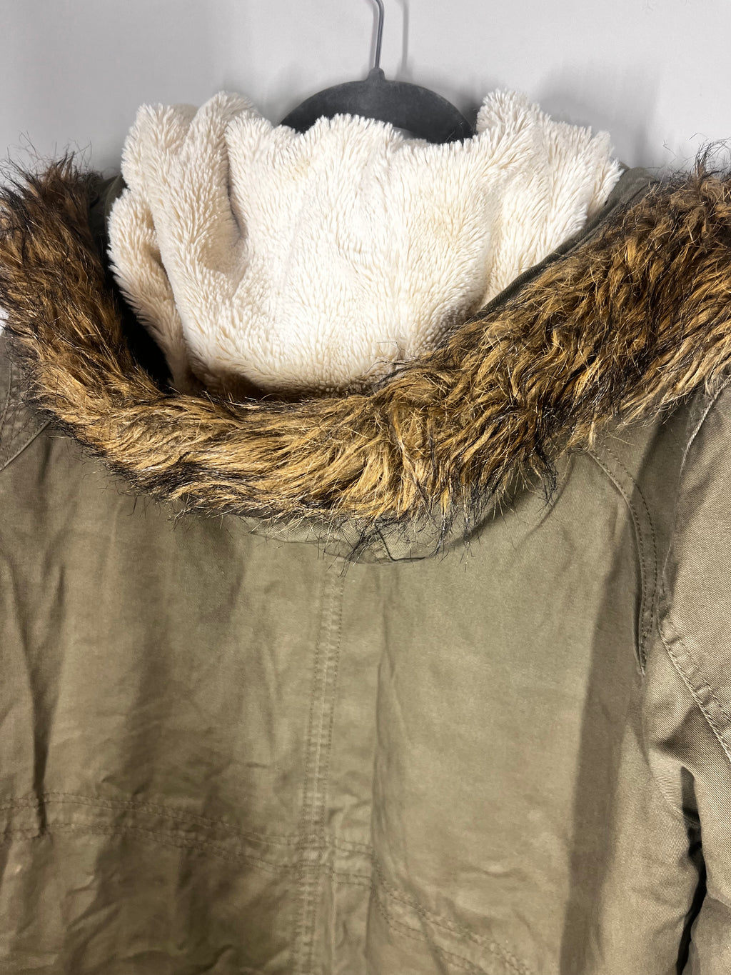 Nutmeg Khaki Parka Coat | Hooded Casual Jacket | Size 16