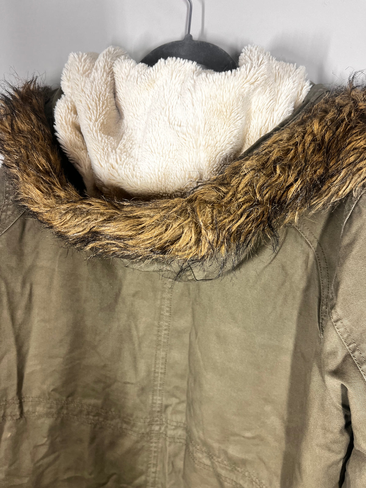 Nutmeg Khaki Parka Coat | Hooded Casual Jacket | Size 16