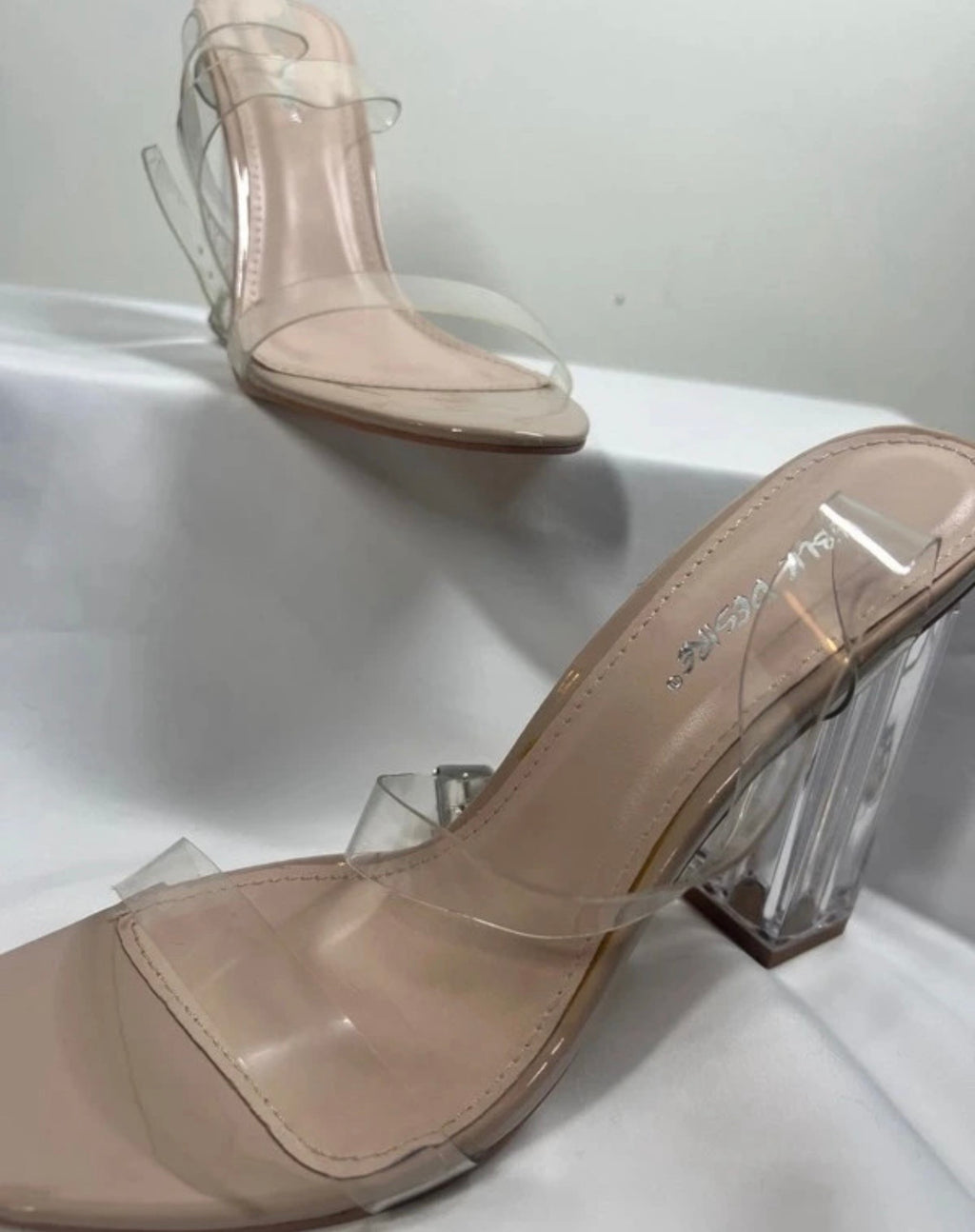 Public Desire Clear Heels | Size 6 Wrap Around Ankle Strap | Block Heels