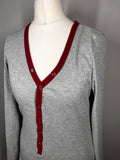 Grey Ribbed Lounge Bodysuit |Size Large |Red Trim |Stretch Casual One Piece