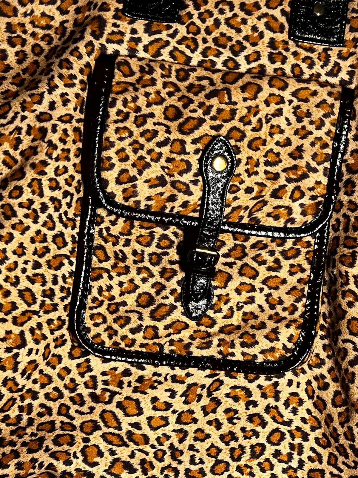 Large Leopard Print Handbag | Animal Print Shoulder Bag | Black Faux Leather Trim