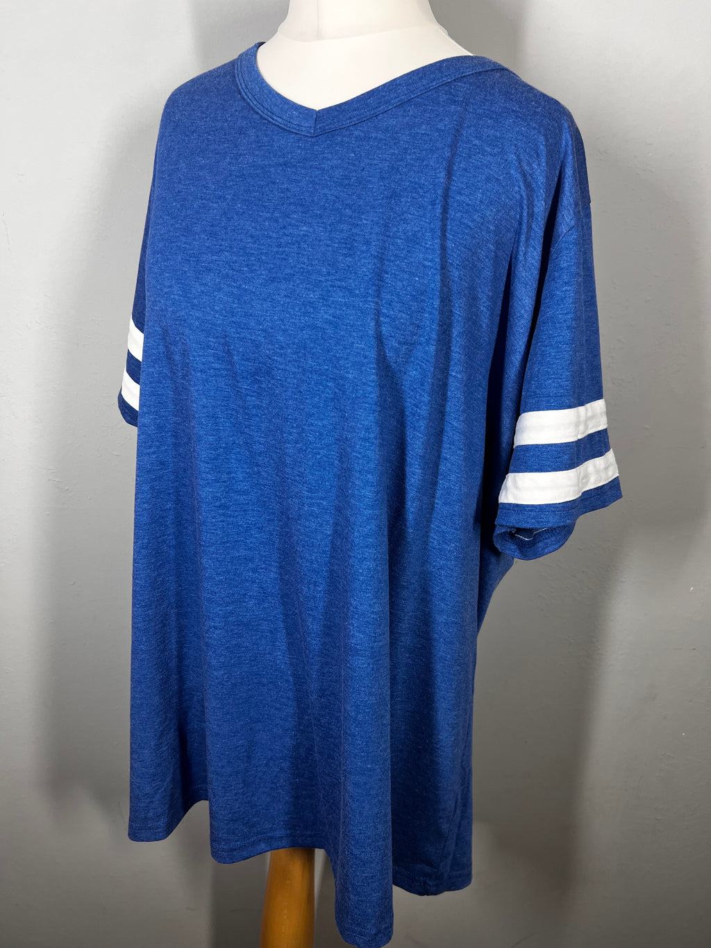 Blue T-Shirt |White Stripe Sleeves Size 2XL |Casual Top