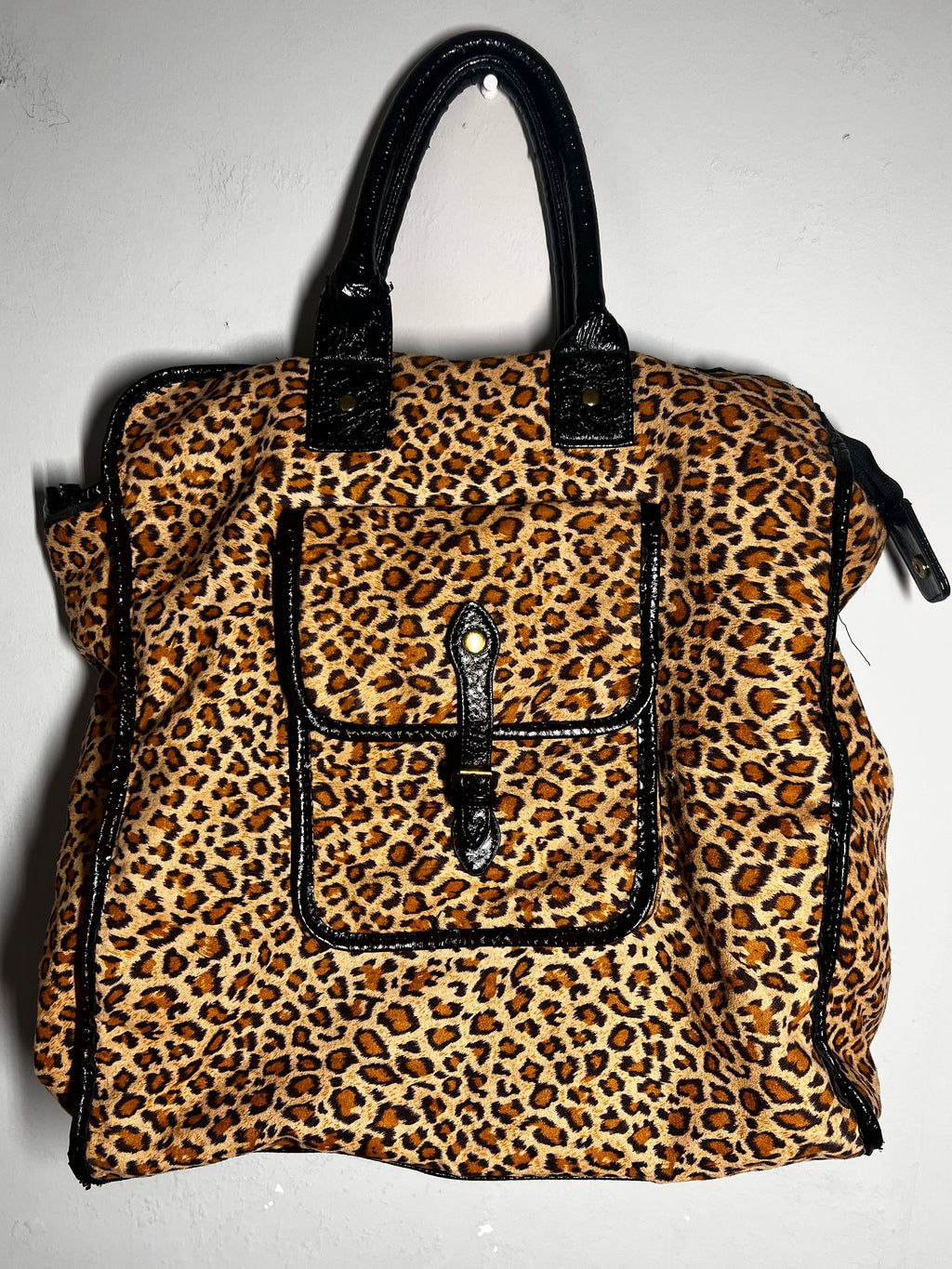 Large Leopard Print Handbag | Animal Print Shoulder Bag | Black Faux Leather Trim
