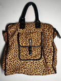 Large Leopard Print Handbag | Animal Print Shoulder Bag | Black Faux Leather Trim