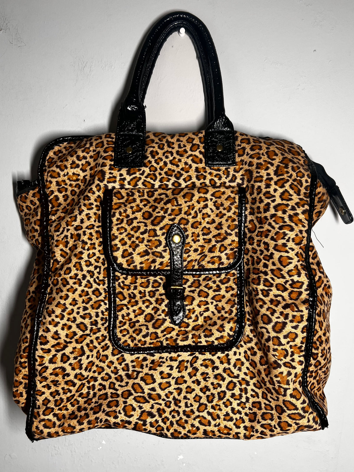 Large Leopard Print Handbag | Animal Print Shoulder Bag | Black Faux Leather Trim
