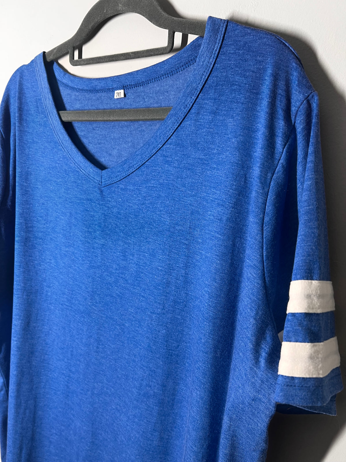 Blue T-Shirt |White Stripe Sleeves Size 2XL |Casual Top